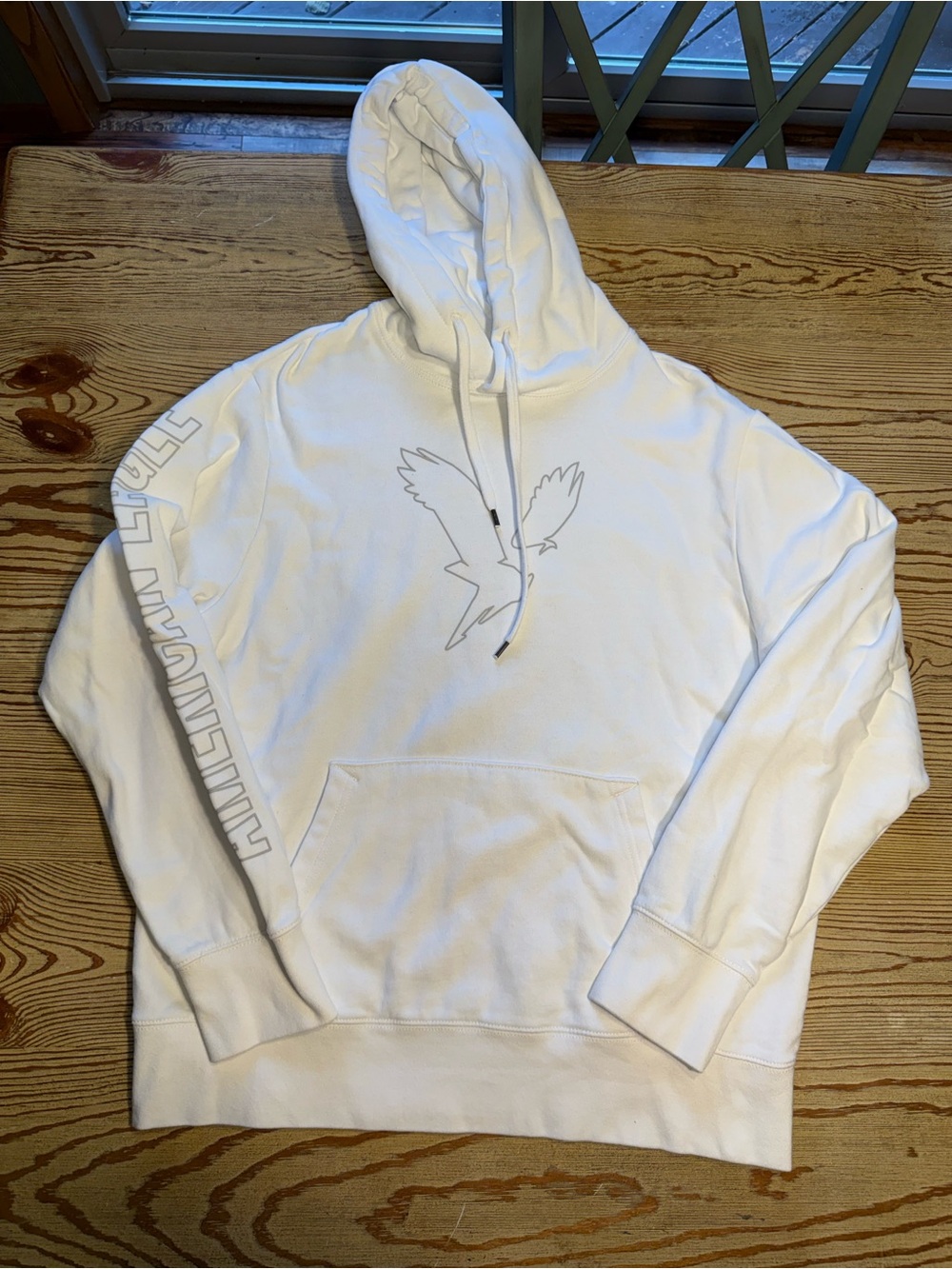 American Eagle Outfitters White Hoodie with Subtle Eagle Graphic